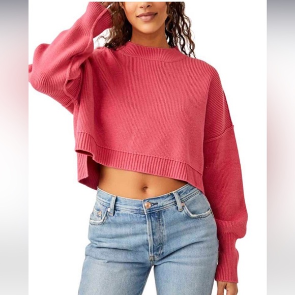 Free People Sweaters - Free People Easy Street Crop Pullover Sweater Mademoiselle Pink NWT Size Small